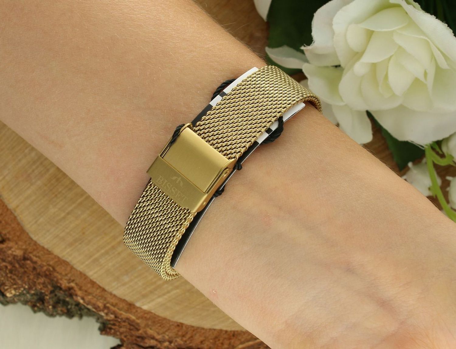 Bisset BIS111 BSBF32 – elegancki szwajcarski zegarek klasyczny z czarną tarczą, złotą kopertą i szafirowym szkłem. Bransoleta G-Link umożliwia samodzielną regulację długości.1.jpg